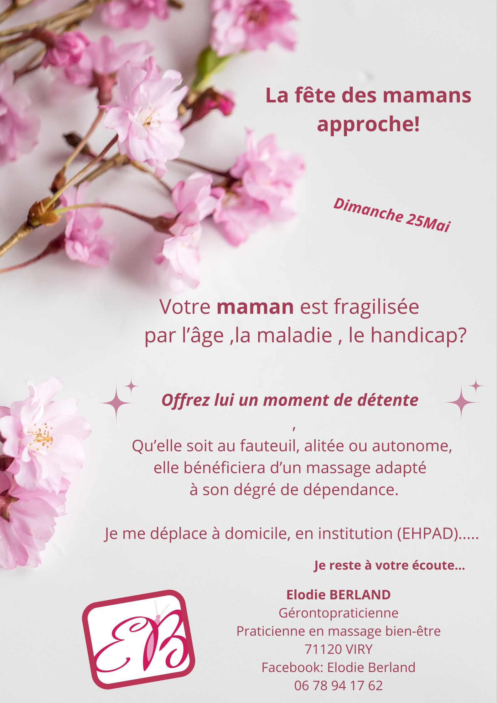 Élodie -Berland- gérontopraticienne-praticienne- massage- bien-être fleuriste Charolles